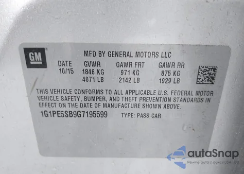 2016 Chevrolet Cruze Limited 1Lt Auto z USA, uszkodzony, nr VIN 1G1PE5SB9G7195599